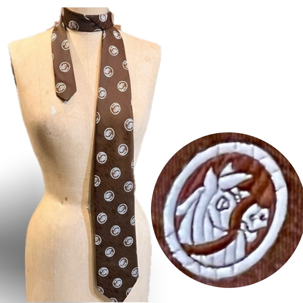Vintage John Blair brown horse tie equestrian western ranch country club 70s